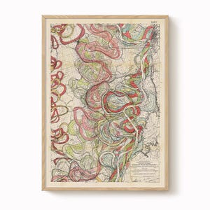 Harold Fisk Map Print - Seite 11: Natchez, MS to Old River, LA, Mississippi Fluss Meander Karte, Vintage Restaurierung, antike Flusskarte