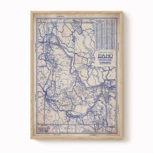 Carte de l'Idaho, carte de l'Idaho vintage, art mural de l'Idaho, carte bleue vintage de l'Idaho, affiche de carte, carte vintage, impression de carte ancienne, amateur d'histoire