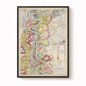 Harold Fisk Map Print – Sheet 3: New Madrid to Caruthersville, MO, Mississippi River Meander Map, Vintage Restoration, Antique River Chart,