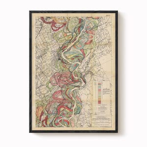 Harold Fisk Map Print – Sheet 4: Caruthersville, MO to Osceola, AR, Mississippi River Meander Map, Vintage Restoration, Antique River Chart