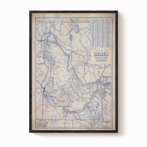 Idaho map, Vintage Idaho map, Idaho wall art, vintage Idaho blueprint map, map poster, vintage map, old map print, history lover