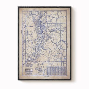 Carte de l'Utah, carte de l'Utah vintage, ancienne carte de l'Utah, plan de l'Utah, affiche de carte, carte vintage, impression de carte, amateur d'histoire, carte ancienne