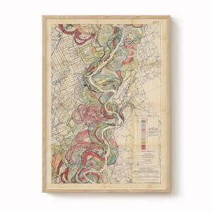 Impresión de mapa de Harold Fisk – Hoja 4: Caruthersville, MO a Osceola, AR, mapa del meandro del río Misisipi, restauración vintage, carta fluvial antigua