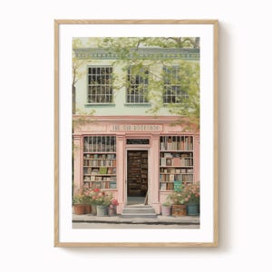 Bookshop print, old bookshop, travel art, book lover, vintage inspired artwork, wall décor, printed posted, antique bookshop, eclectic art