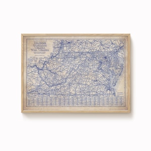 Carte du Delaware, Maryland, Virginie, Virginie-Occidentale, carte d'état vintage, ancienne carte bleue, cadeau pour amateur de cartes, carte vintage horizontale, carte ancienne