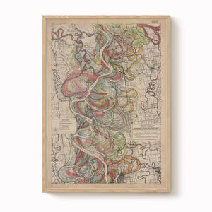 Impresión de mapa de Harold Fisk – Hoja 8: Rosedale, MS a Greenville, MS, mapa del meandro del río Misisipi, restauración antigua, carta fluvial antigua,