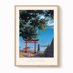 Utagahama At Lake Chuzenji by Hasui Kawase  Vintage Japanese Woodblock Print, Shin-Hanga Landscape Art, Fine Art Reproduction