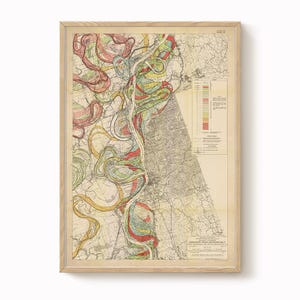 Harold Fisk Map Print 12-12: Old River nach Morganza & Melville, LA, Mississippi River Meander, Landkarte, Vintage Restaurierung