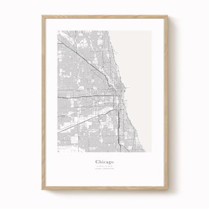Impression de carte de Chicago - art mural minimaliste moderne, affiche de la ville de Chicago, décoration de carte urbaine