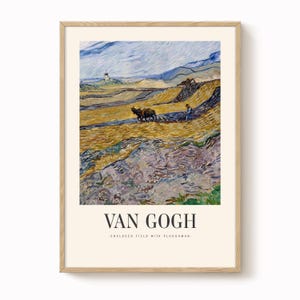 Enclosed Fields with Ploughman: Van Gogh Art Print (Multiple Sizes)