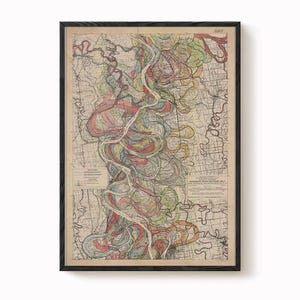 Harold Fisk Map Print – Sheet 8: Rosedale, MS to Greenville, MS, Mississippi River Meander Map, Vintage Restoration, Antique River Chart,