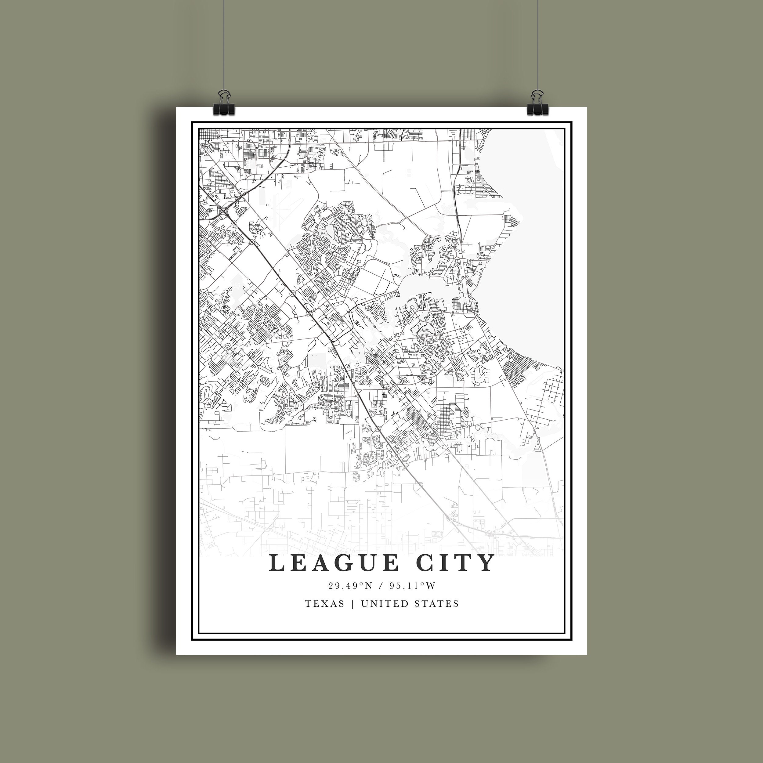 League City Map Digital League City Map League City Texas Etsy