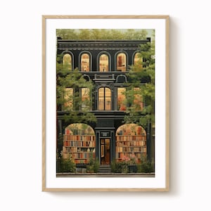 Bookshop print, old bookshop, travel art, book lover, vintage inspired artwork, wall décor, printed posted, antique bookshop, eclectic art