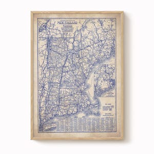 Neu England Karte, Vintage Neu England Karte, alte Landkarte Blaudruck, Karte Poster, Vintage Karte, Kartendruck, Geschichtsliebhaber, alte Karte, Neu England Karte