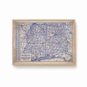 Carte de l'Alabama Mississippi, carte vintage de l'Alabama Mississippi, ancienne carte de l'Alabama Mississippi, plan de l'Alabama Mississippi, cadeau pour amateur de carte