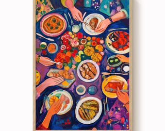 Dinner Table Art Print: Bold Fauvist Colors, Kitchen or Dining Room