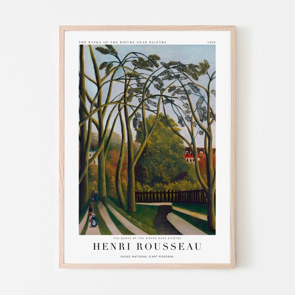 Die Ufer des Bièvre in der Nähe von Bicêtre, Plakat von Henri Rousseau, romantische Kunst, französischer Postimpressionismus, naive Kunst, Flusskunst, Maximalist