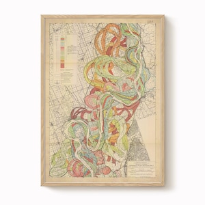Impresión de mapa de Harold Fisk – Hoja 2: Commerce, MO a New Madrid, MO, mapa del meandro del río Misisipi, restauración antigua, carta fluvial antigua,