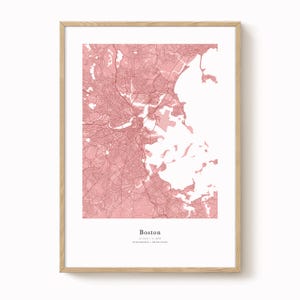 Impression de carte de Boston - art mural minimaliste moderne, affiche de la ville de Boston, décoration de carte urbaine