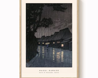Hasui Kawase - Rain in Maekawa Print: Vintage Japanese Woodblock Art