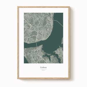 Impression de carte de Lisbonne - oeuvre d'art mural minimaliste moderne, affiche de la ville de Lisbonne, décoration de carte urbaine