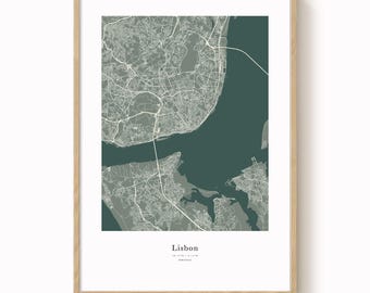 Impression de carte de Lisbonne - oeuvre d'art mural minimaliste moderne, affiche de la ville de Lisbonne, décoration de carte urbaine
