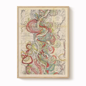 Impressão do mapa de Harold Fisk – Folha 10: Vicksburg, MS para Natchez, MS, mapa do meandro do rio Mississippi, restauração vintage, gráfico antigo do rio,