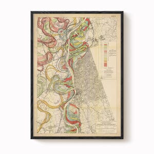 Mississippi River, Harold Fisk Map, Vintage River Art, Antique Meander Chart Print, Restored Wall Decor, Unique Geology Gift Idea