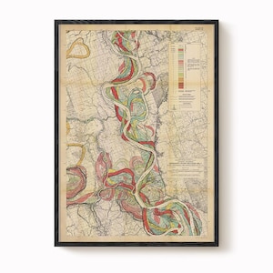 Harold Fisk Map Print – Sheet 13: Melville to Donaldsonville, LA, Mississippi River Meander Map, Vintage Restoration, Antique River Chart,