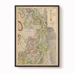 Harold Fisk Map Print – Sheet 5: Osceola, AR to Memphis, TN, Mississippi River Meander Map, Vintage Restoration, Antique River Chart,