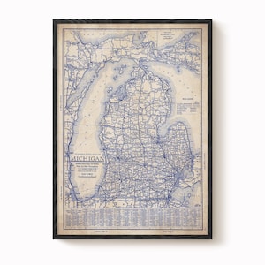 Michigan map, Vintage Michigan map, Michigan wall art, vintage Michigan blueprint map, map poster, vintage map, old map print, history lover