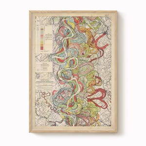 Harold Fisk Map Print 7: Helena, AR bis Rosedale, MS, Mississippi Fluss Meander Karte, Vintage Restaurierung, antike Flusskarte