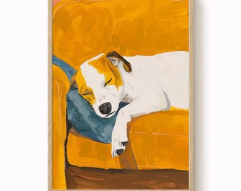 Dog Wall Art Print: Sleeping Jack Russell - Modern Gouache Style
