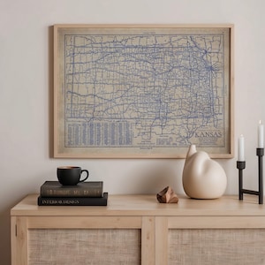 Vintage Kansas Blueprint Map: Early 1930s Art Print