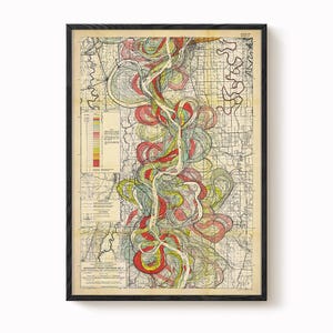 Harold Fisk Map Print – Sheet 9: Greenville, MS to Vicksburg, MS, Mississippi River Meander Map, Vintage Restoration, Antique River Chart,