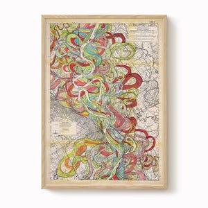 Impresión de mapa de Harold Fisk – Hoja 6: Memphis, TN a Helena, AR, mapa del meandro del río Misisipi, restauración vintage, carta fluvial antigua,