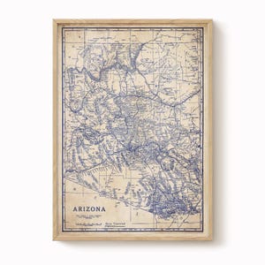 Carte de l'Arizona, carte vintage de l'Arizona, art mural de l'Arizona, plan de l'Arizona, affiche de carte, carte vintage, impression de carte ancienne, amateur d'histoire, carte de l'État