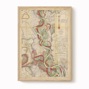 Impresión de mapa de Harold Fisk – Hoja 13: Melville a Donaldsonville, LA, mapa del meandro del río Misisipi, restauración vintage, carta fluvial antigua,