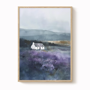 Scottish Croft Watercolour Print: Heather Landscape Art