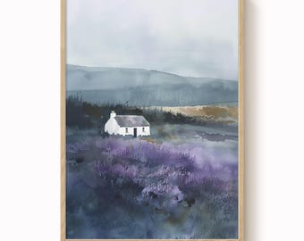 Scottish Croft Watercolour Print: Heather Landscape Art