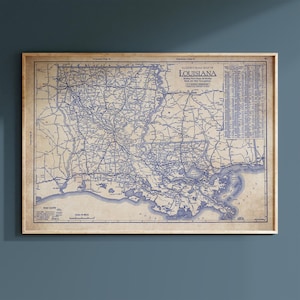 Vintage Louisiana Blueprint Map Print