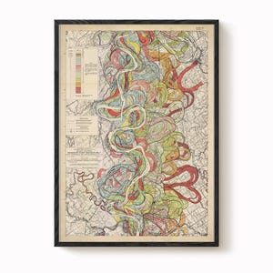 Harold Fisk Map Print – Sheet 7: Helena, AR to Rosedale, MS, Mississippi River Meander Map, Vintage Restoration, Antique River Chart,