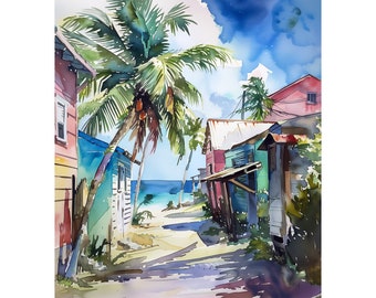 Barbados Watercolour Print, Watercolour art, Barbados Art Print, watercolour print, landscape art, wall décor, printed and posted, beach art