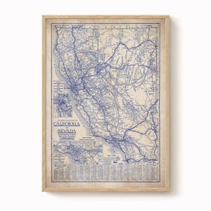 California, Nevada map, Vintage California and Nevada map, old blueprint map, map poster, vintage map, map print, history lover, old map