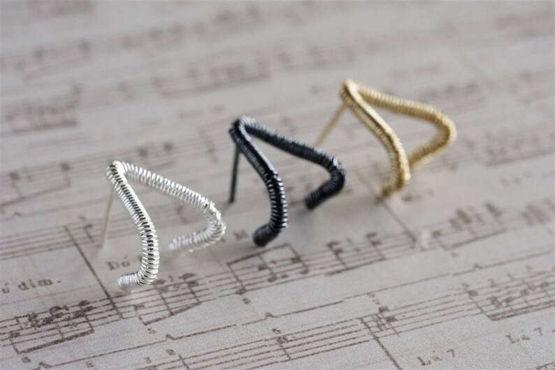 Drop Stud Earrings Triangle Earrings Sterling Silver Stud Earrings Small Stud Earrings Wire Wrapped Earrings Silver Statement Earrings