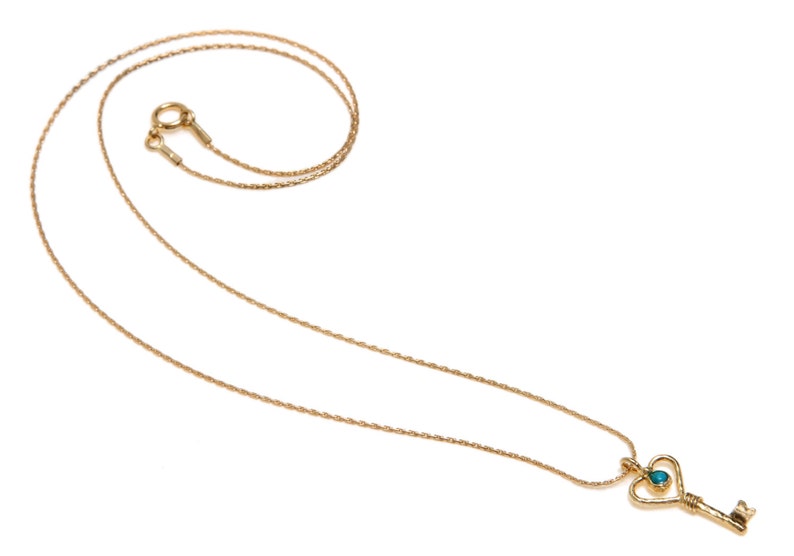 14K Gold Filled 14K Gold plated or Silver necklace with heart key pendent Statement necklace with small heart key pendent