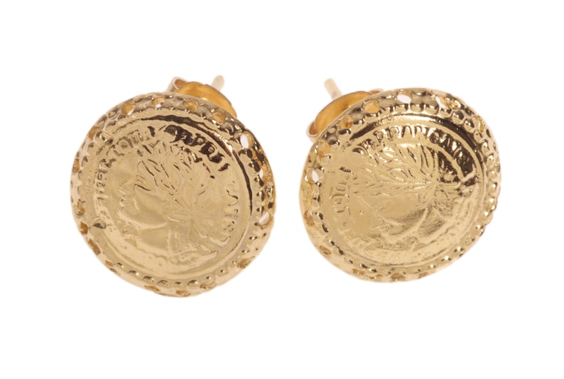 14 karat Gold Filled round Stud earrings with a French-woman imprint 14K Gold plated round Stud earrings with a French-woman imprint