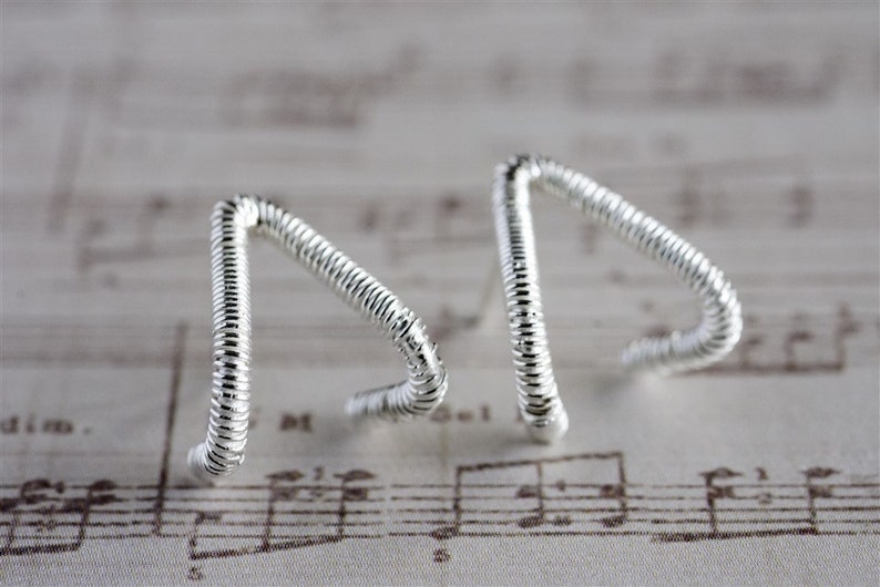 Drop Stud Earrings Triangle Earrings Sterling Silver Stud Earrings Small Stud Earrings Wire Wrapped Earrings Silver Statement Earrings
