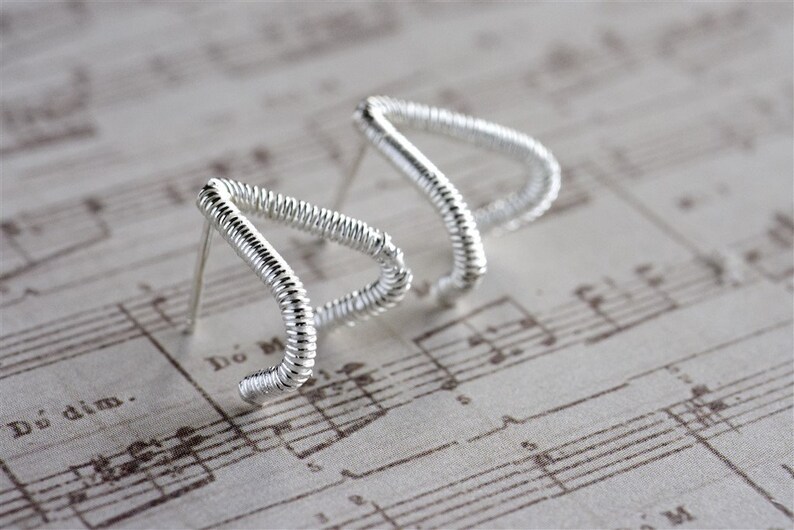 Drop Stud Earrings Triangle Earrings Sterling Silver Stud Earrings Small Stud Earrings Wire Wrapped Earrings Silver Statement Earrings