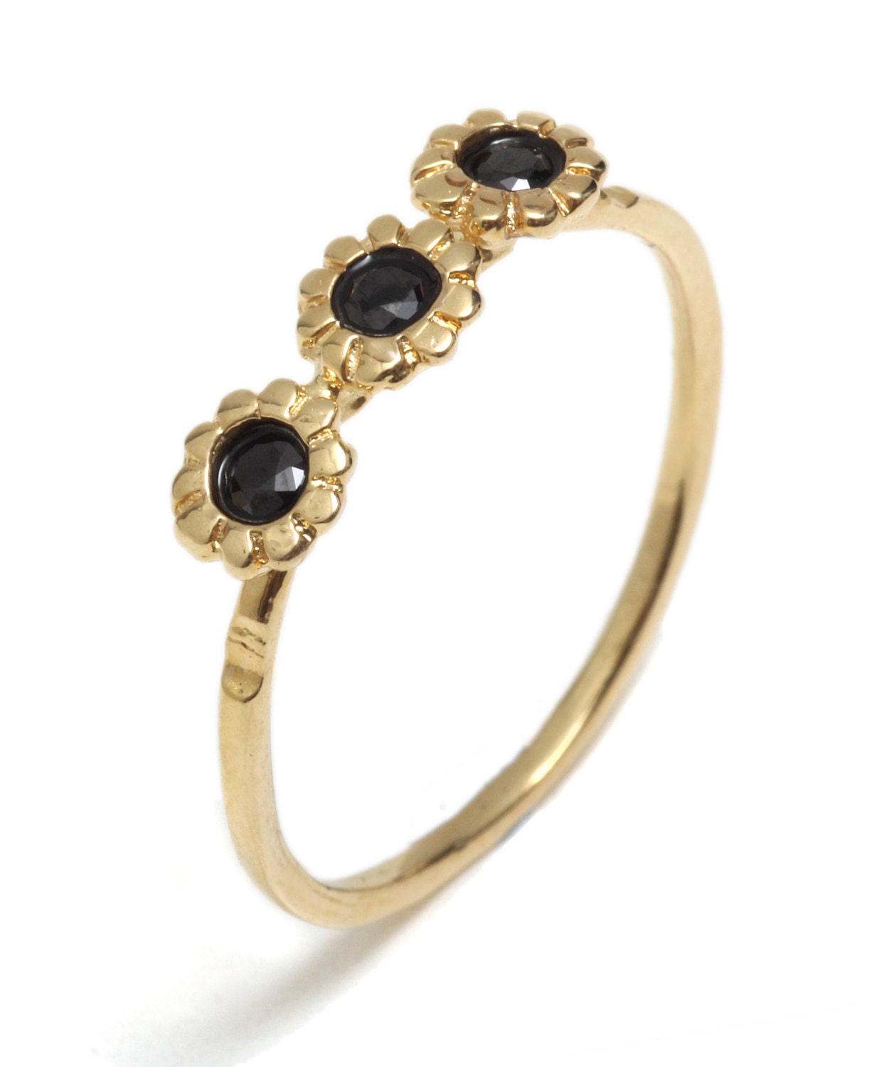 Delicate 3 Flowers Stacking Ring Inlaid With Colorful Etsy